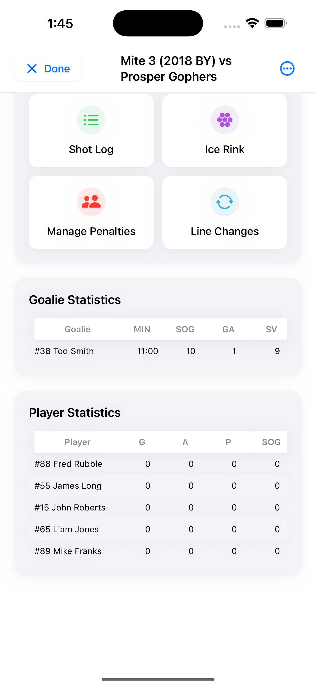 Game statistics and scoring interface