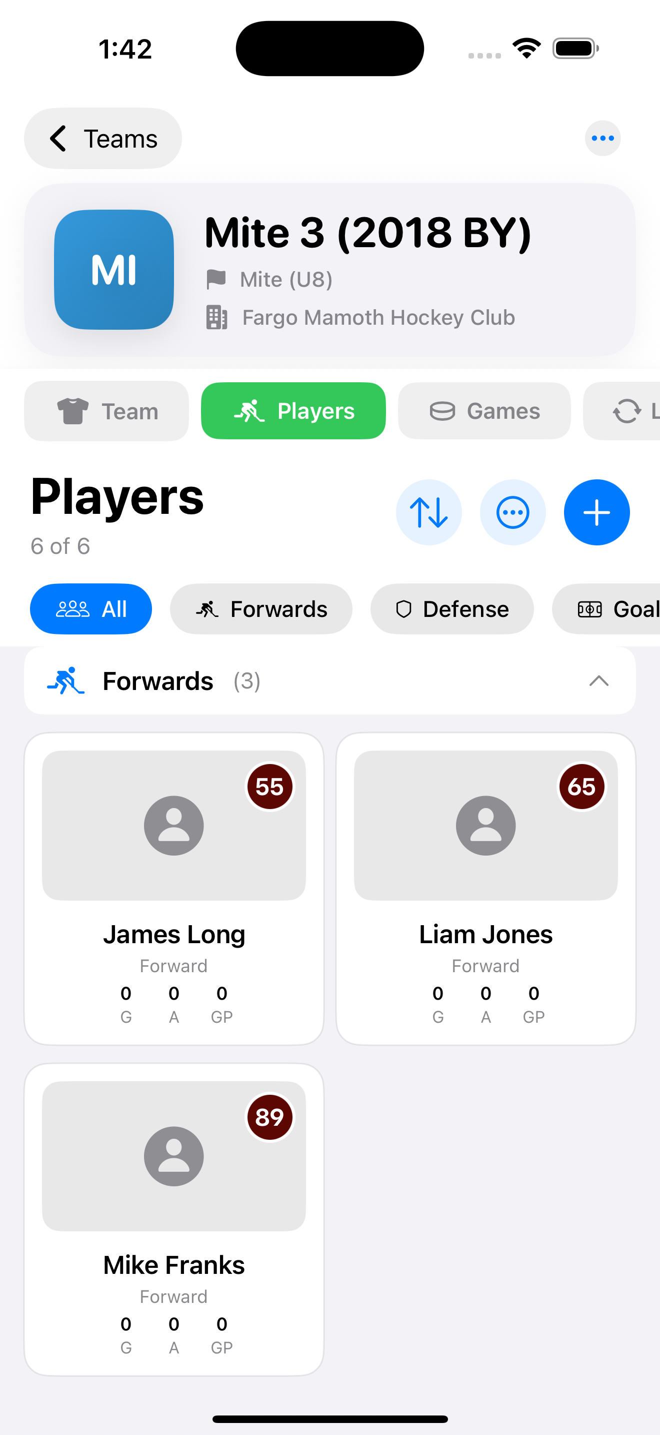 Player roster management interface